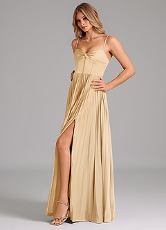 Azazie Akiko Brautjungfernkleider A-Linie Herzausschnitt Stretch-Satin Kleid Gold image6