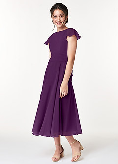 Azazie Payton Junior Grape A-Line Bow Chiffon Dress image4