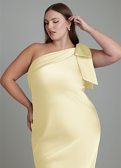 Azazie Yuanna Bridesmaid Dresses Lemon Sorbet Mermaid One Shoulder Stretch Satin Dress image10