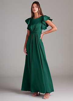 Azazie Daphne Modest Bridesmaid Dresses A-Line Ruched Stretch Satin Floor-Length Dress image4