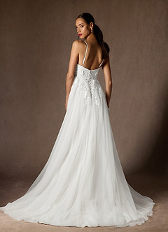 Azazie Nikita Wedding Dresses Diamond White A-Line Sequins Tulle Dress image2