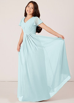 Azazie Peony Junior Robe Trapèze en Mousseline de soie Plissée Brume image4