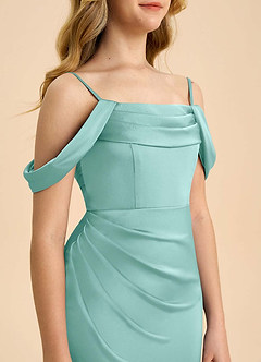 Azazie Saige Junior Aqua Sheath Off the Shoulder Stretch Satin Dress image6
