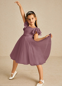 Azazie Kaeya Flower Girl Dresses Vintage Mauve A-Line Bow Tulle Dress image2