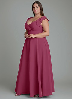 Azazie Leilani Bridesmaid Dresses Mulberry A-Line Pleated Chiffon Dress image9