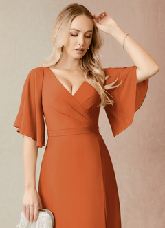 Azazie Cierra Bridesmaid Dresses Cinnamon A-Line V-Neck Chiffon Dress image6