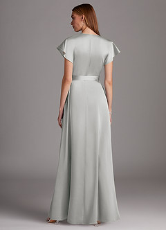 Azazie Nico Bridesmaid Dresses Silver A-Line V-Neck Stretch Satin Dress image3