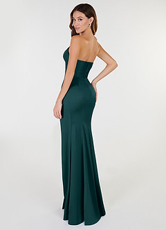 Azazie Yola Bridesmaid Dresses Pine Sheath V-Neck Pleated Stretch Satin Convertible Dress image4