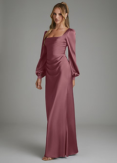 Azazie Brianna Robes de demoiselle d'honneur Robe Sirène en Satin extensible Corset Rose Du Désert image5