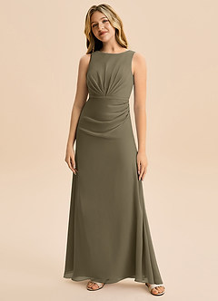 Azazie Floris Junior Jurk van Chiffon met A-Lijn Geplooid Wilgengroen image4