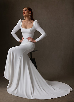 Azazie Seraphina Robes de mariée Robe Sirène en Crêpe Dos Satin Col Carré Blanc De Diamant image1