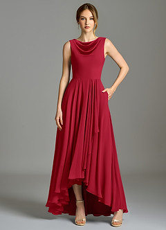 Azazie Wonderland Vestidos de damas de honor Vestido de Escarlata de Gasa de Corte en A con Plisado image6