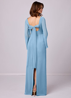 Barbie ♥ Azazie Bridesmaid Dresses Steel Blue Sheath Bow Chiffon Dress image2