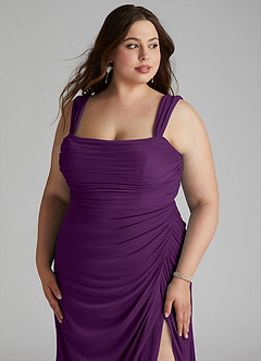 Azazie Jesaphine Bridesmaid Dresses Grape Sheath Ruched Mesh Dress image11