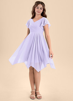Azazie Janeaurelia Junior Abito A-Line in Chiffon Plissettato Lilla image4