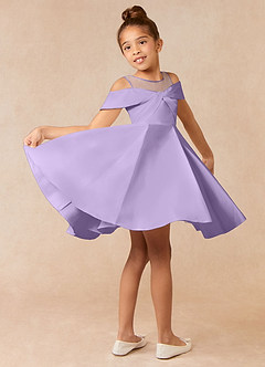 Azazie Shirin Flower Girl Dresses Lilac A-Line Off the Shoulder Matte Satin Dress image4