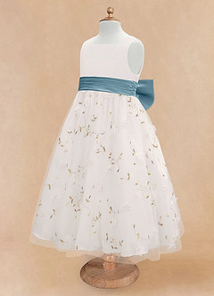 Azazie Pollie Flower Girl Dresses Ivory Moody Blue A-Line Bow Tulle Dress image13