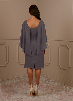Azazie Mirra Mère de la mariée Robes Robe Fourreau en Mousseline de soie Col rond plissé Gris Acier image4