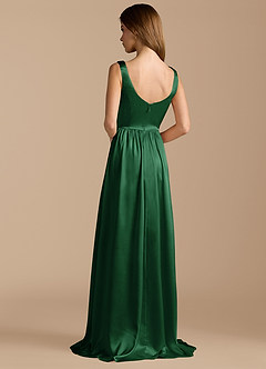Azazie Keyla Bridesmaid Dresses Dark Green A-Line Pleated Metallic Satin Dress image2