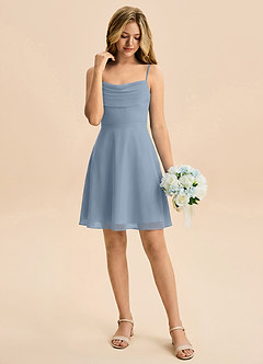 Azazie Bear Junior Dusty Blue A-Line Pleated Chiffon Dress image3