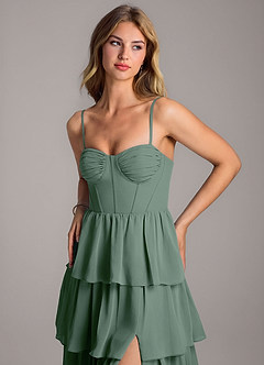 Azazie Alanna Robes de demoiselle d'honneur Robe Trapèze en Mousseline de soie Encolure en Forme de Cœur Eucalyptus image2