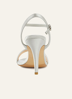 front Champagne Satin Ankle Strap High Heels