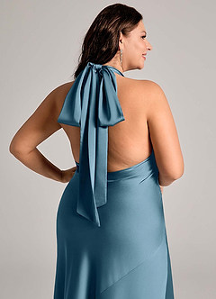 Azazie Velli Bridesmaid Dresses Bermuda Mermaid High Neck Stretch Satin Dress image11