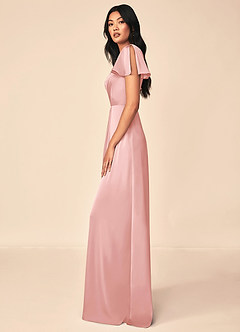 Azazie Soren Brautjungfernkleider A-Linie Plissee Stretch-Satin Kleid Puderrosa image3