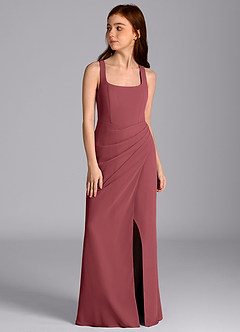 Azazie Mero Junior Abito Sirena in Chiffon Plissettato Merlot image5