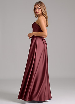 Azazie Lucienne Bridesmaid Dresses Merlot A-Line Strapless Stretch Satin Convertible Dress image3