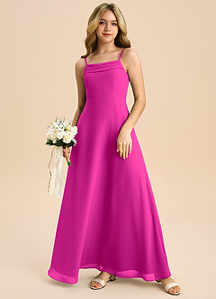 Azazie Anselie Junior Vestido de Fucsia de Gasa de Corte en A con Vestidos sin tirantes image7