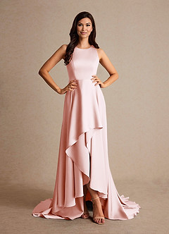 Azazie Niles Mother of the Bride Dresses Blushing Pink A-Line Trains Stretch Satin Dress image5