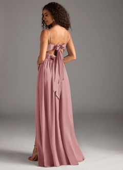 Azazie Zeya Bridesmaid Dresses Dusty Rose A-Line Pleated Stretch Satin Dress image1