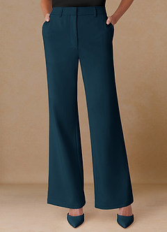 front Marina Dark Navy Refined Weave Straight-Leg Pants