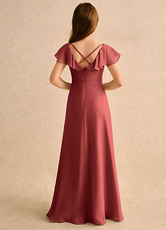Azazie Nari Girls Formal Flower Girl Dresses Terracotta A-Line with Sleeves Chiffon Dress image2
