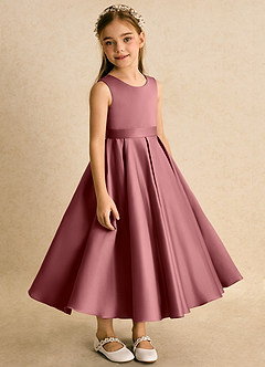 Azazie Junebuj Flower Girl Dresses Amethyst Ball-Gown Pleated Matte Satin Dress image5