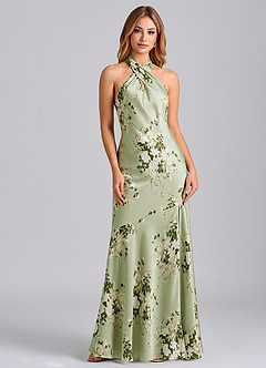 Azazie Lorena Abiti da Damigella Abito Sirena in Raso Elasticizzato Plissettato Floral Vines image4