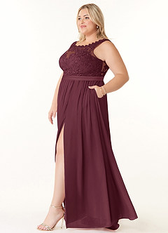 Azazie Elly Bridesmaid Dresses Cabernet A-Line Lace Scoop Neck Chiffon Dress image9