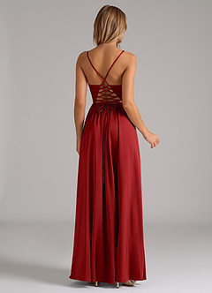 Azazie Aaida Bridesmaid Dresses Pomegranate A-Line Corset Stretch Satin Dress image6