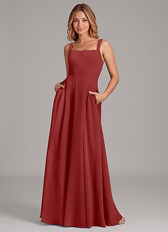 Azazie Shaude Bridesmaid Dresses Rust A-Line Pleated Chiffon Dress image1