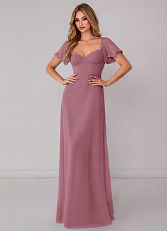 Azazie Fatima Bridesmaid Dresses Vintage Mauve A-Line with Pockets Chiffon Dress image2