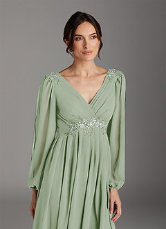 Azazie Gypsy Mother of the Bride Dresses Dusty Sage A-Line V-Neck Sequins Chiffon Dress image6