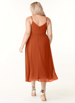 Azazie Clarissa Bridesmaid Dresses Burnt Orange A-Line V-Neck Chiffon Dress image16