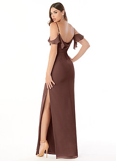 Azazie Emeralda Bridesmaid Dresses Espresso Sheath Off the Shoulder Chiffon Dress image4