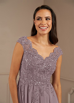 Azazie Amethyst Mother of the Bride Dresses Dusk A-Line V-Neck Sequins Chiffon Dress image7
