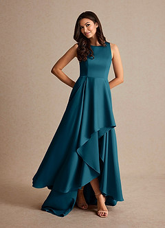 Azazie Niles Mother of the Bride Dresses Ink Blue A-Line Trains Stretch Satin Dress image7
