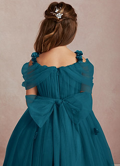 Azazie Shaylee vestidos de niña de las flores Vestido de Azul Tinta de Tul de Corte En A con Vestidos sin tirantes image5
