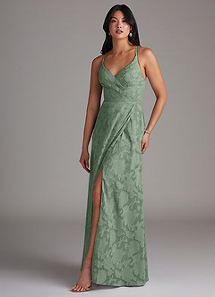 Azazie Davis Bridesmaid Dresses Matcha A-Line Pleated Floral Burnout Dress image1