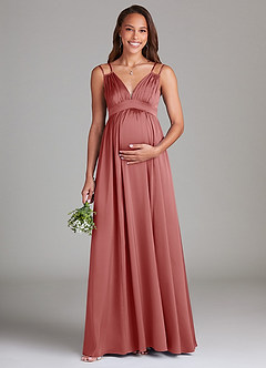 Azazie Emree Robes de demoiselle d'honneur de maternité Robe Trapèze avec poches Longueur ras du sol Satin extensible image1