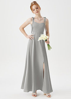 Azazie Rosey Junior Robe Trapèze en Satin extensible Encolure en Forme de Cœur Argent image3